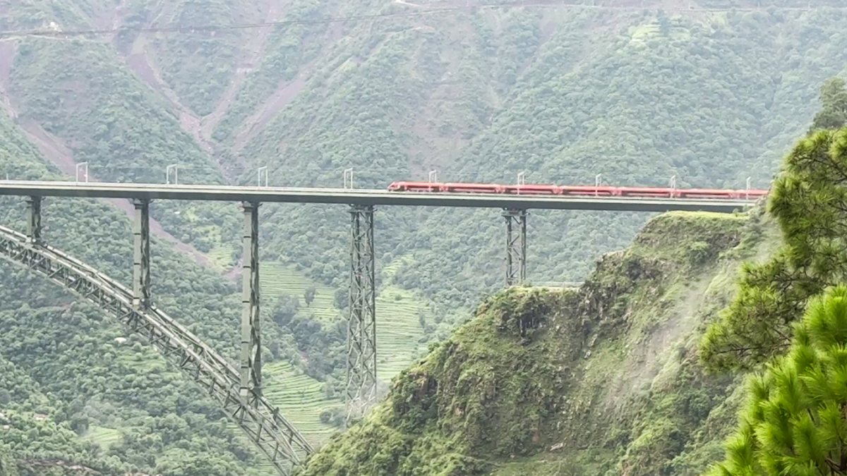 Vande Bharat train crosses world's highest railway bridge in Reasi