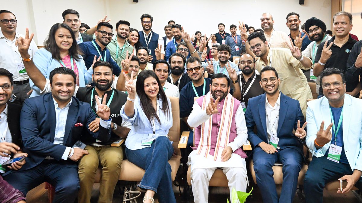 Haryana CM Nayab Saini with entrepreneurs at Gurugram startup summit