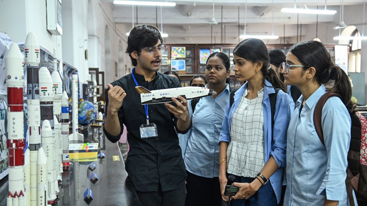 Students explore space models at National Space Day in Mumbai