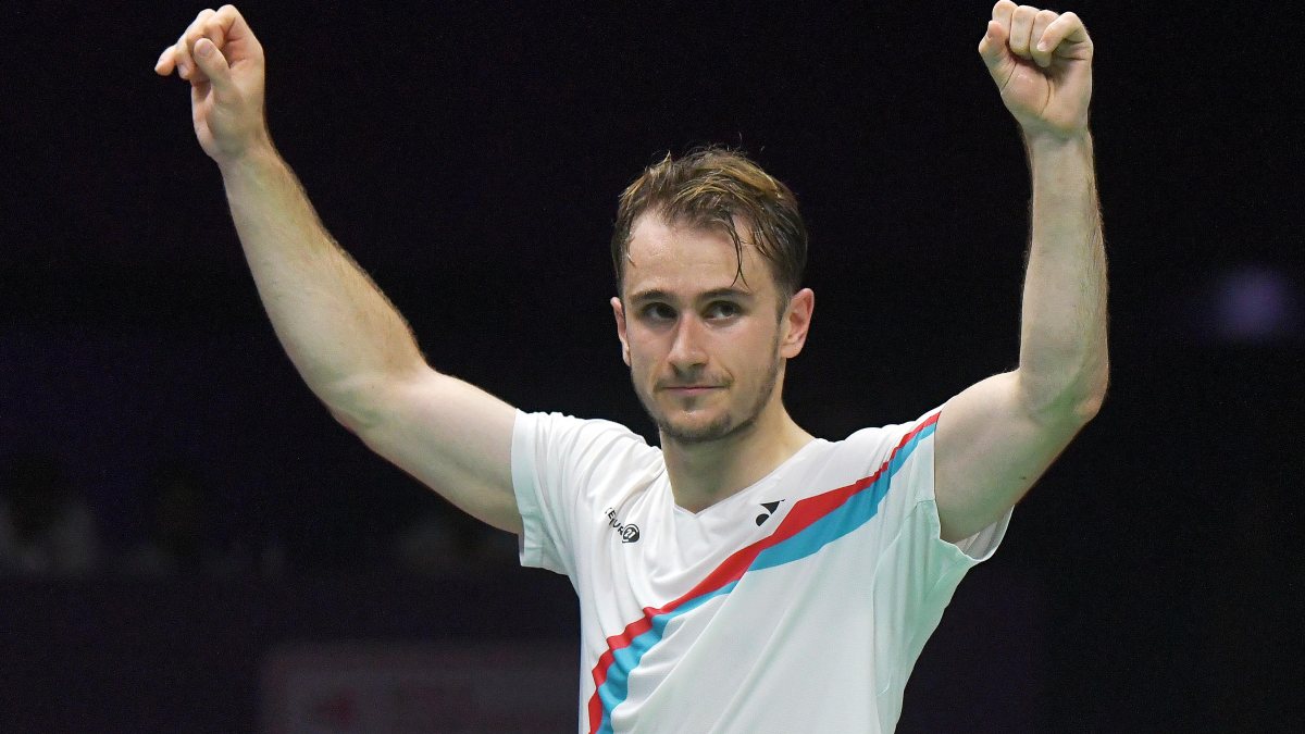 French shuttler Alex Lanier in action at BWF Worlds in New Delhi