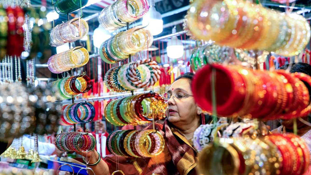Women shop in Bhopal market ahead of Raksha Bandhan