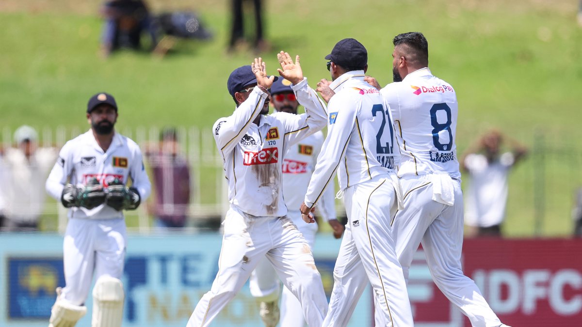 Sri Lanka's Lahiru Kumara celebrates the wicket of India's KL Rahul on the…