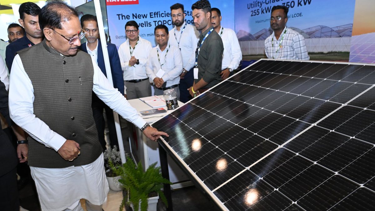 Chhattisgarh CM inspects solar panels at Samvad program in Raipur