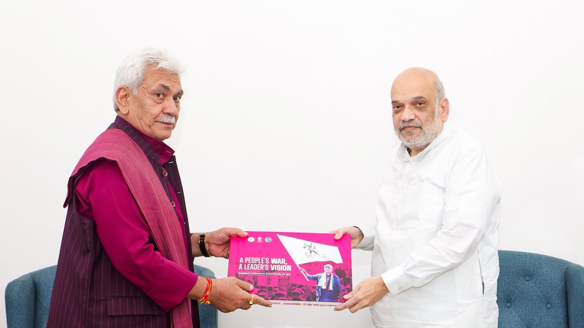 Amit Shah meets J&K LG Manoj Sinha in Delhi
