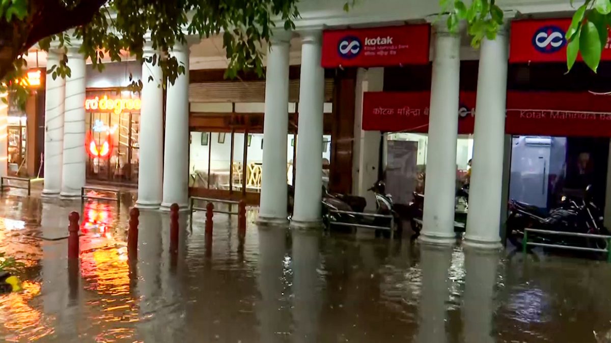 Waterlogged parking at Connaught Place after heavy rain