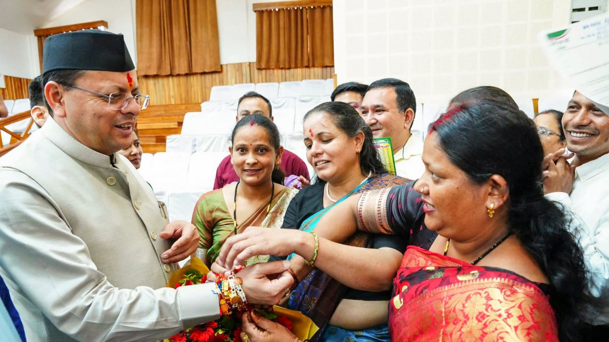 Uttarakhand CM Dhami receives rakhi from women ahead of festival
