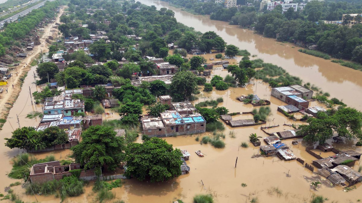 Aerial view shows Patna locality submerged as Ganga swells