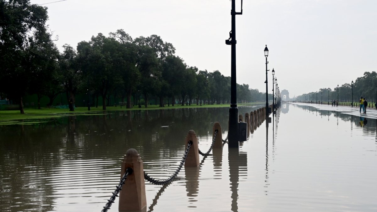 Heavy rains flood roads near India Gate in New Delhi
