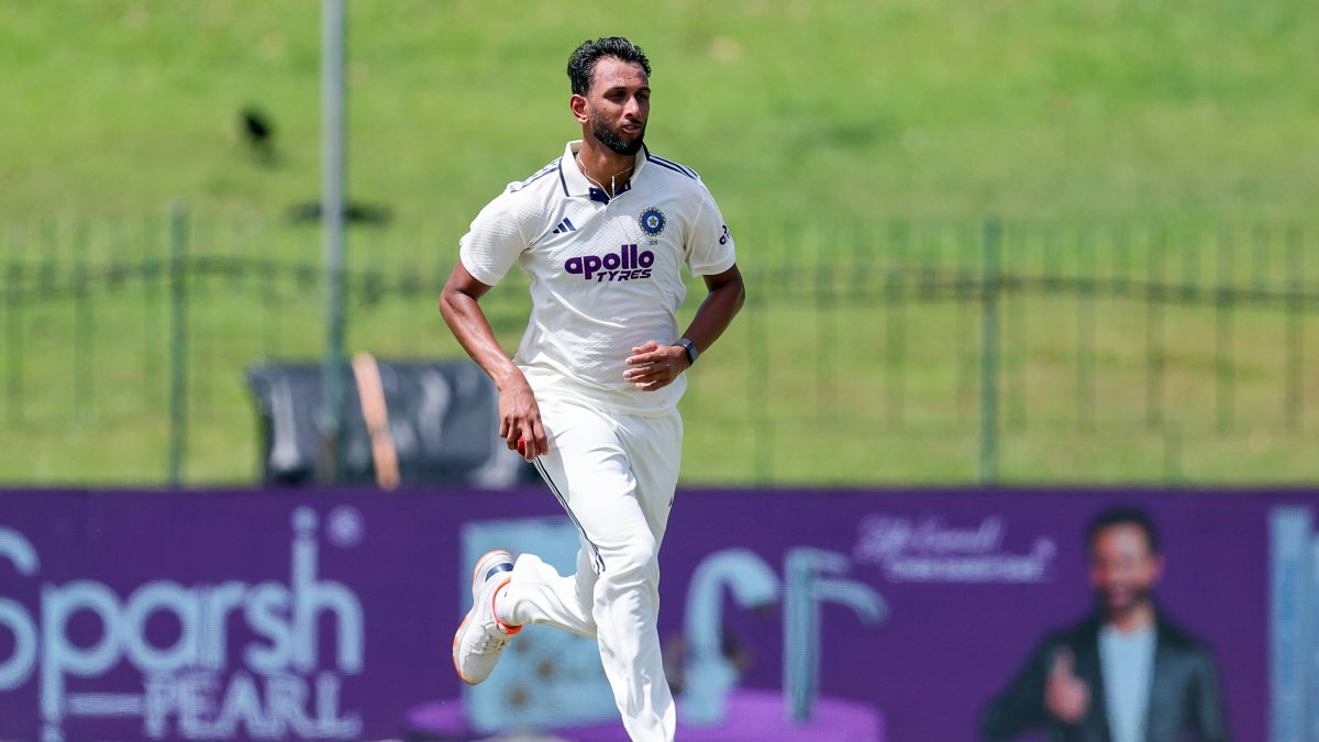 India's Prasidh Krishna bowls on day three of second Test in Colombo