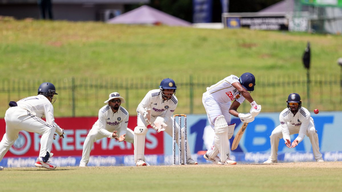 Sri Lanka's Kamindu Mendis plays shot on day three of second test