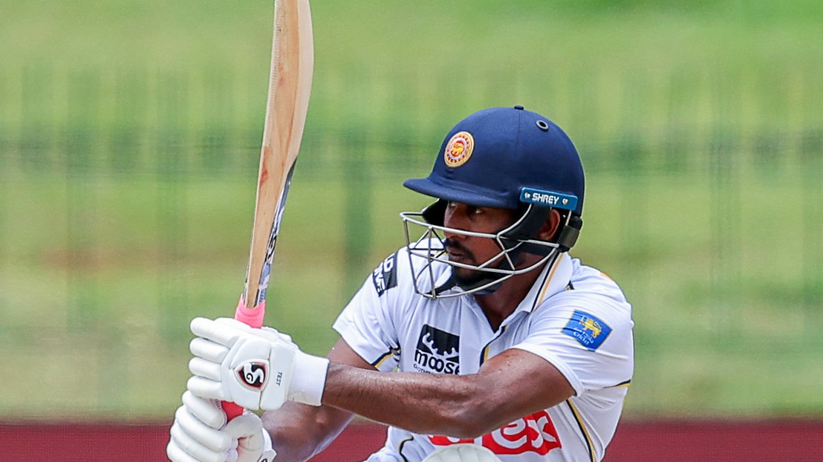 Sri Lanka's Kamindu Mendis plays shot on day three of second test