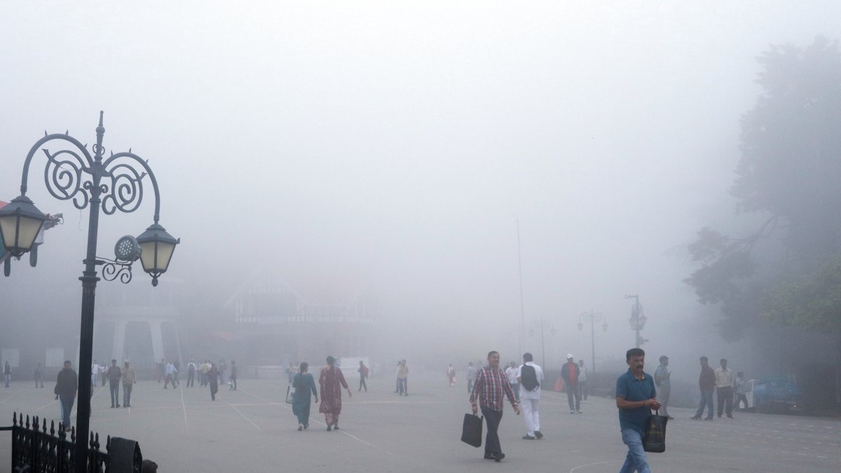 Dense fog blankets Shimla's Ridge Maidan as tourists stroll
