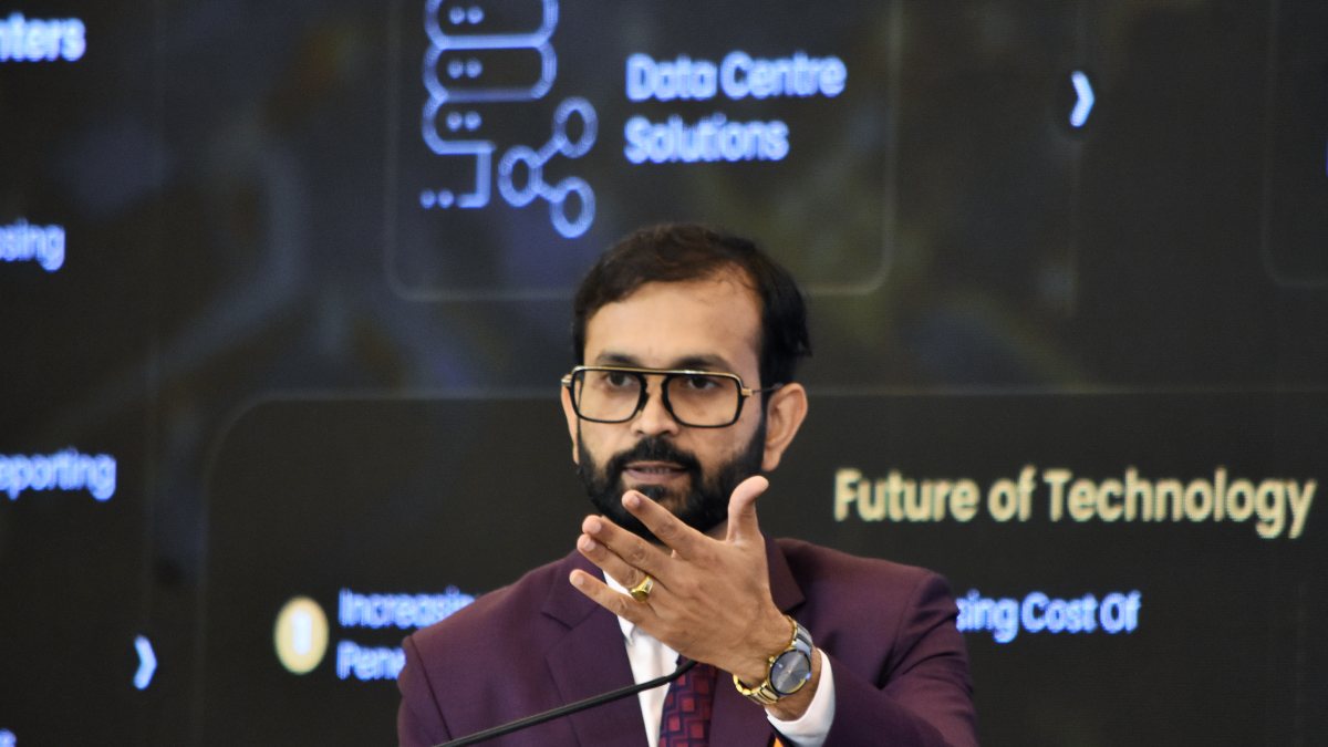 ESDS CMD Piyush Somani addresses press conference in Mumbai