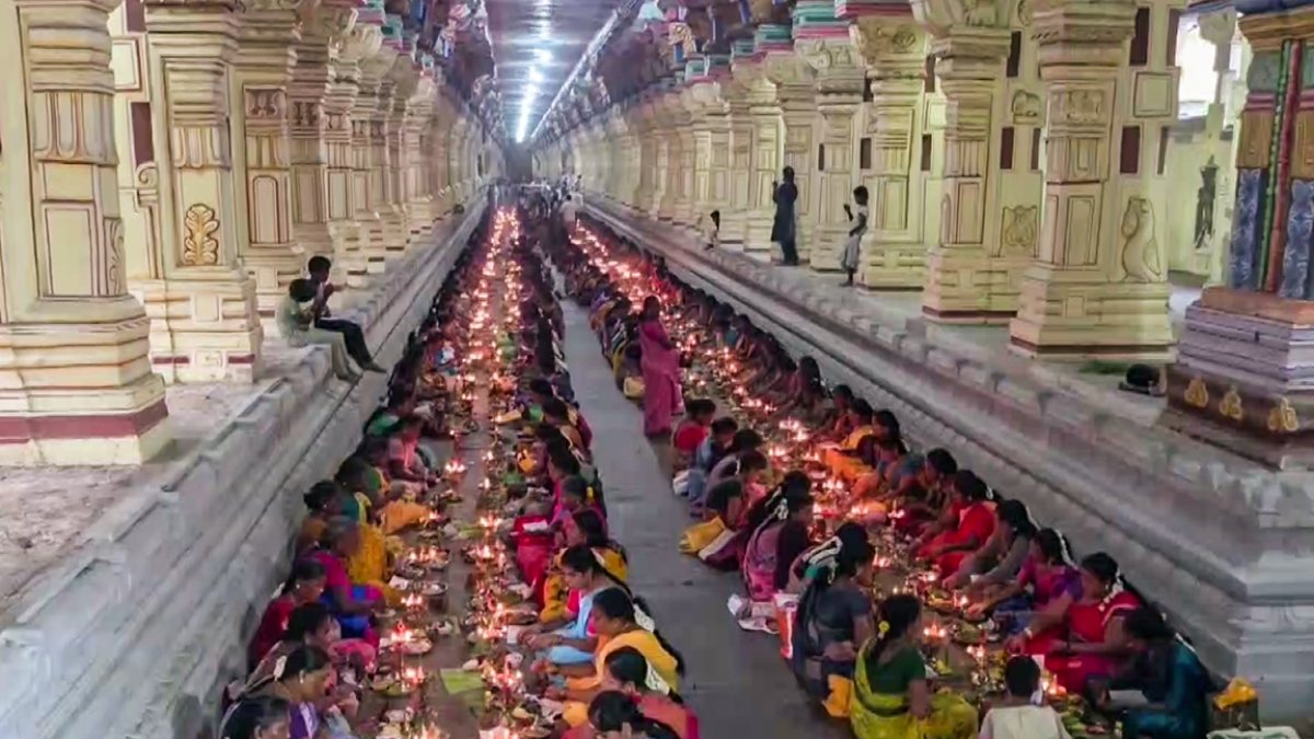 Women light 1008 lamps at Ramanathaswamy Temple