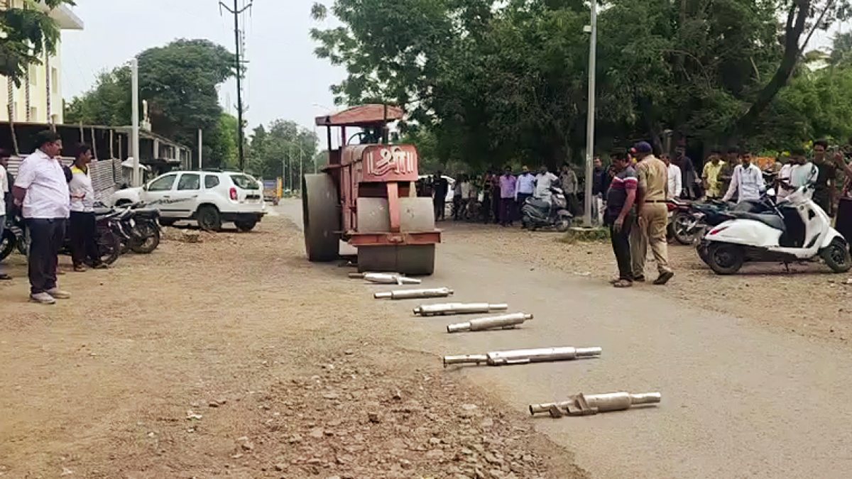 Maharashtra police crush loud silencers in Jalgaon crackdown