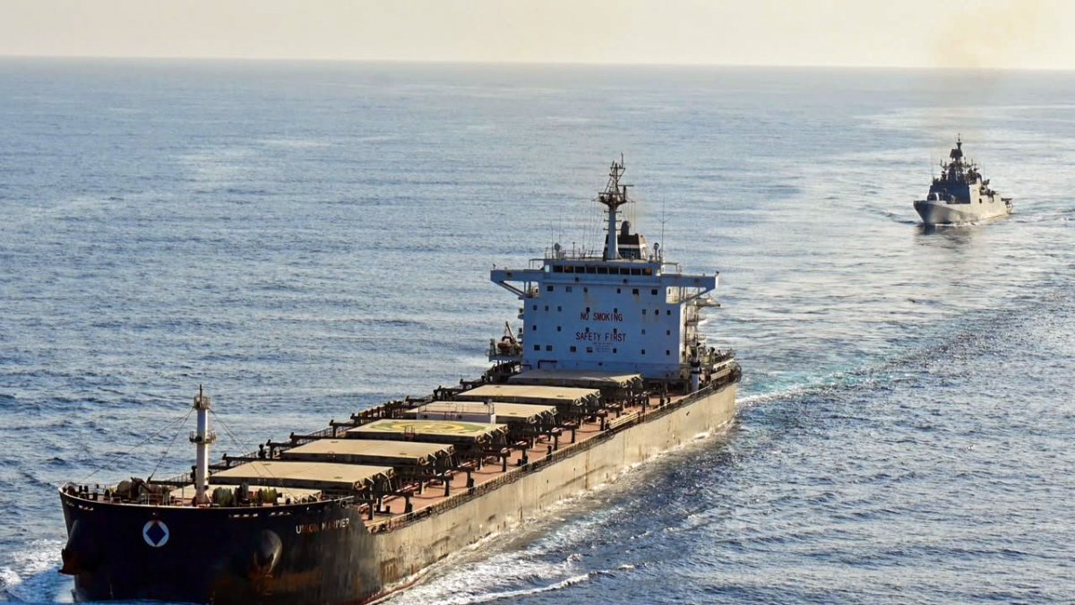 Indian Navy escorts merchant ships through Bab-el-Mandeb