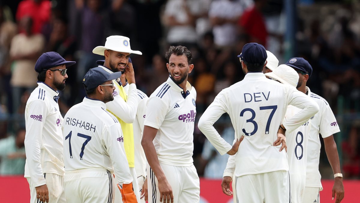 India's Prasidh Krishna celebrates Sri Lanka wicket on day 4 of 2nd Test