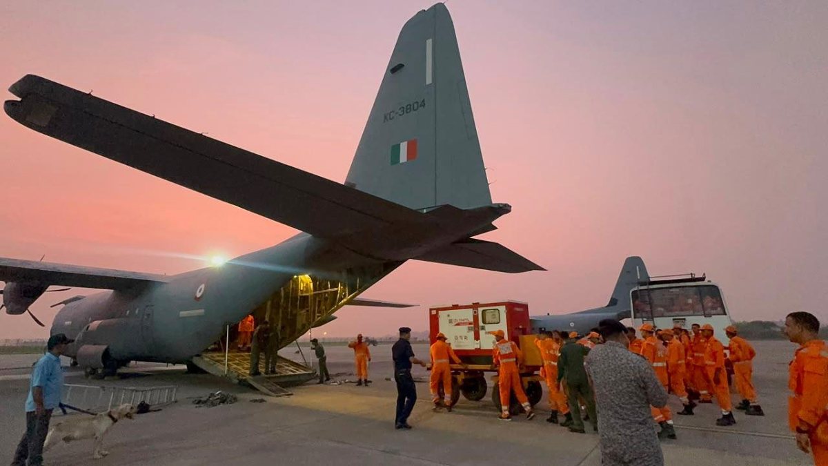 NDRF loads relief material onto IAF aircraft at Hindon Airbase