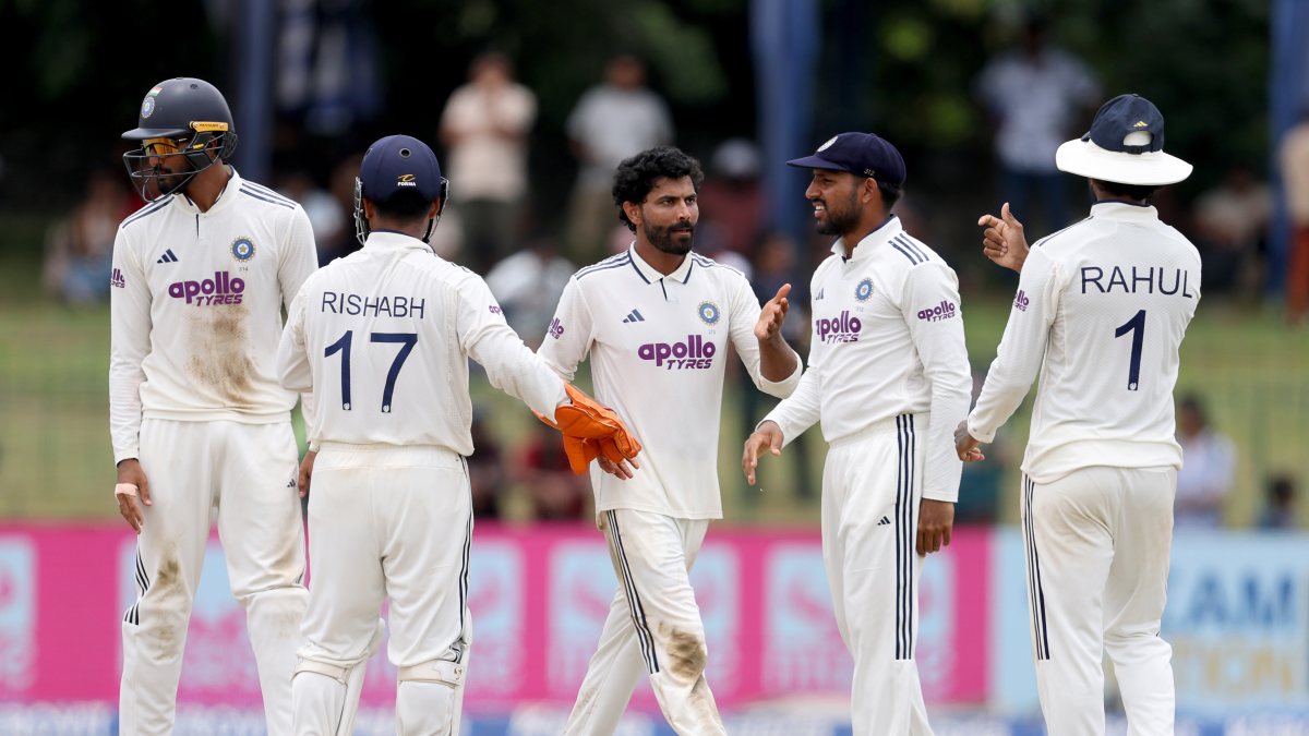 India's Jadeja in action on day 5 of 2nd Test in Colombo