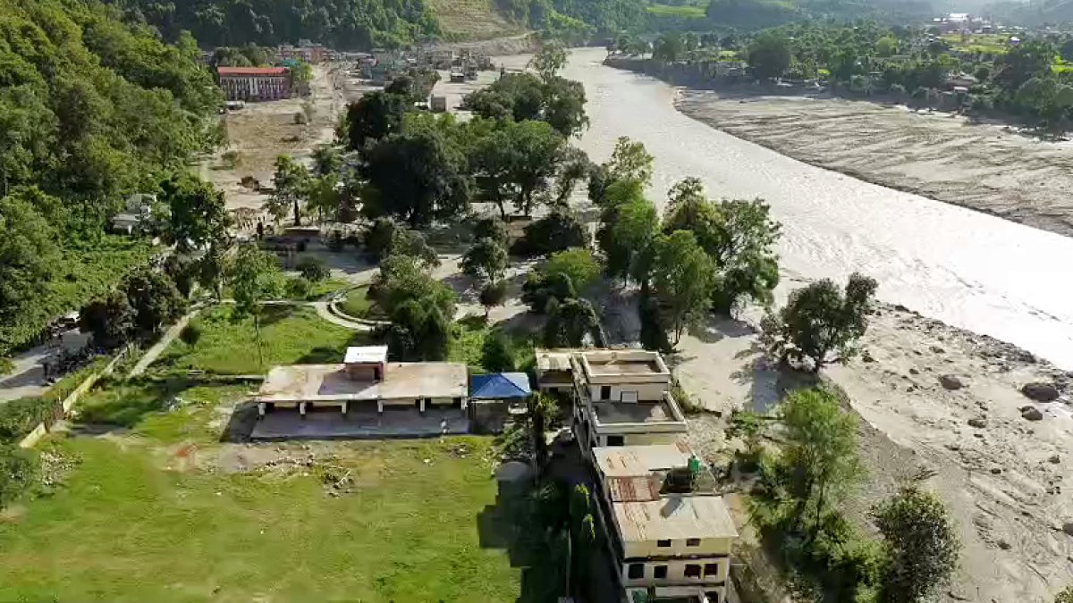 Drone footage shows flood devastation in Nepal's Devighat
