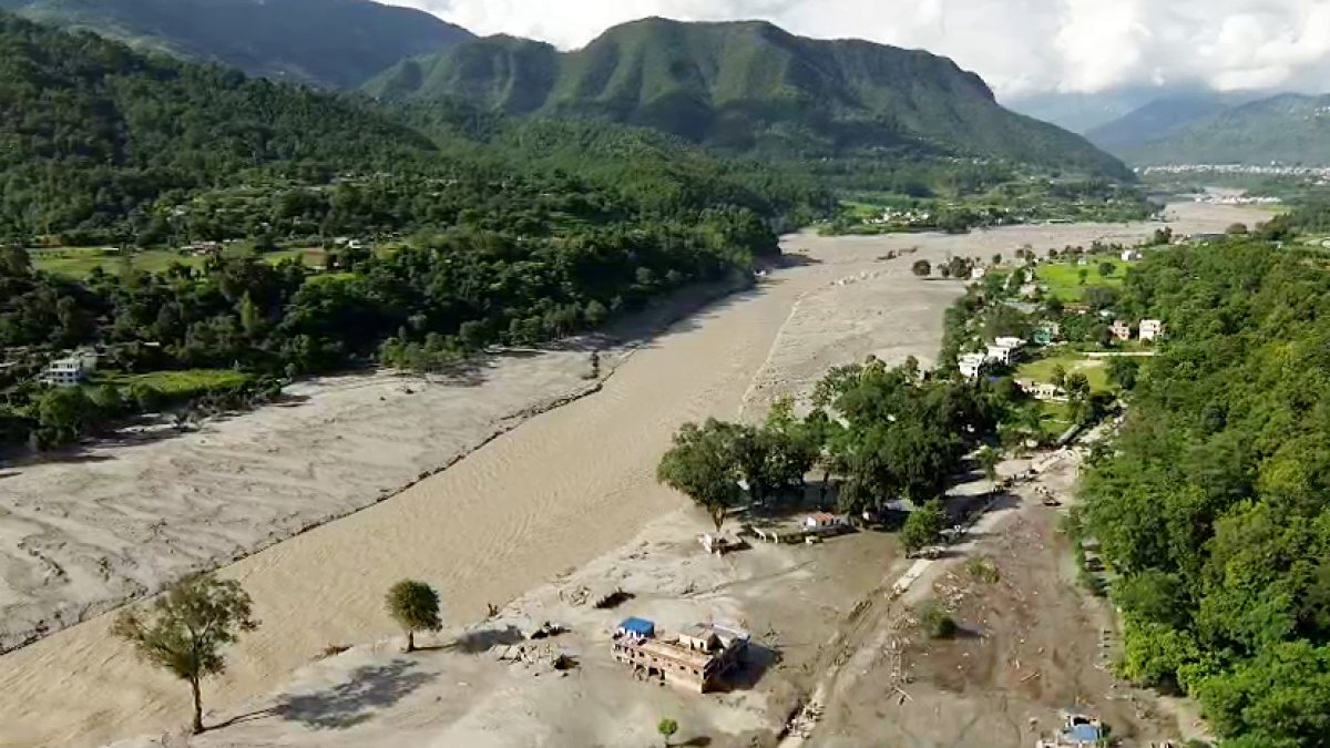 Drone view shows flash-flood devastation in Nepal's Devighat