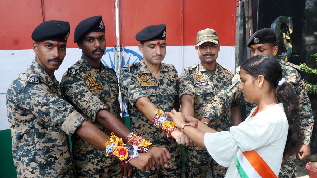 BSF personnel get rakhis from girl in Jammu