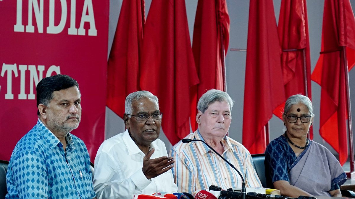 CPI's D Raja addresses press conference in New Delhi