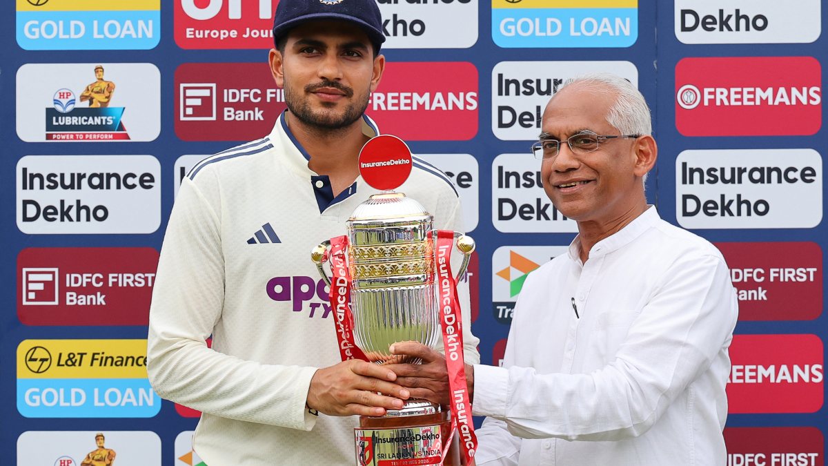 Shubman Gill receives trophy after India's 1-0 series win