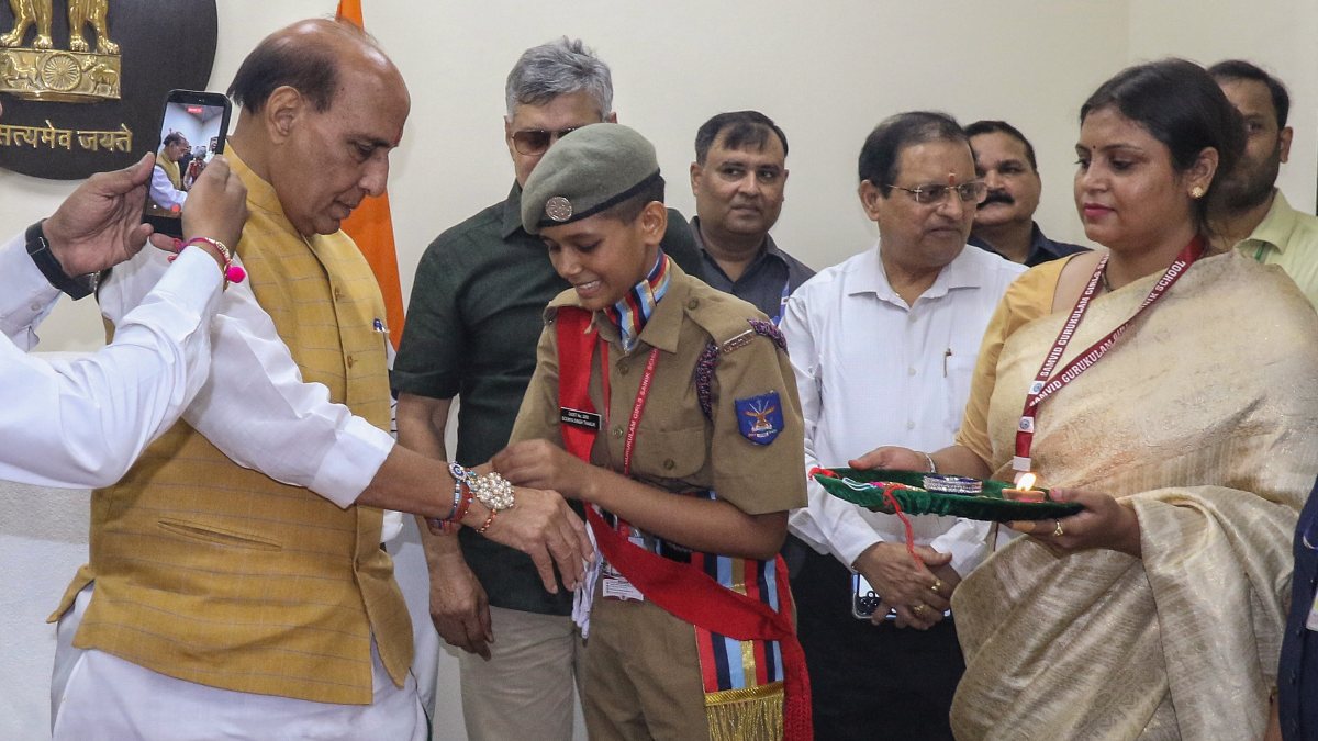 Rajnath Singh receives Rakhi from NCC cadet on Raksha Bandhan