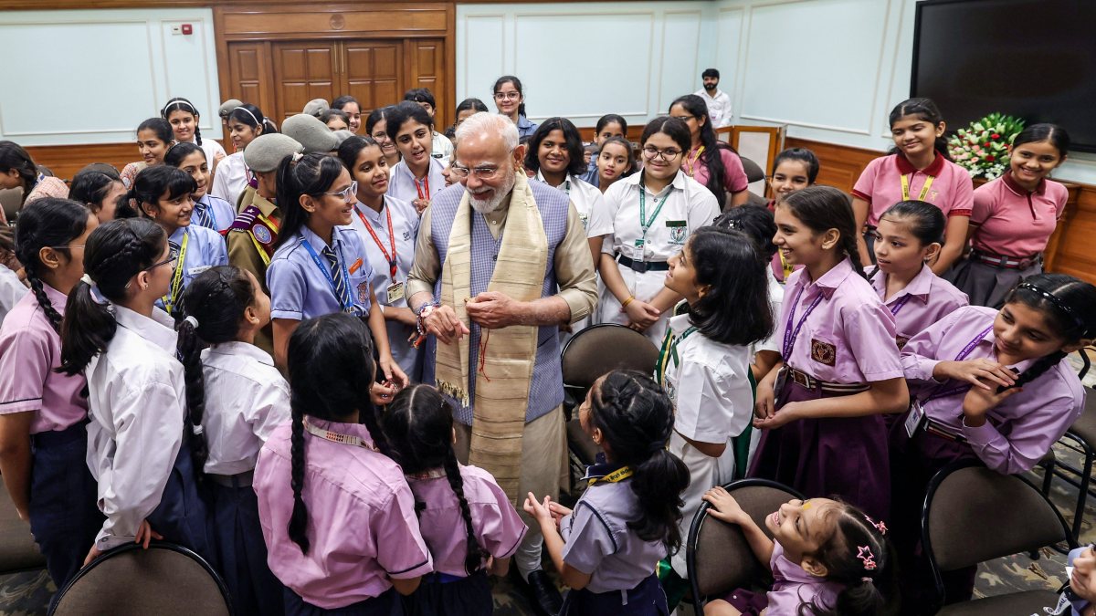 PM Modi celebrates Raksha Bandhan with school children in Delhi