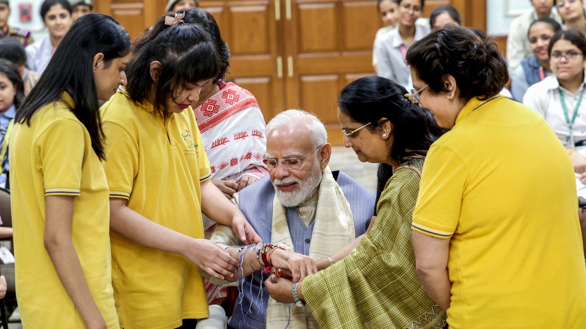 PM Modi receives Rakhi from student on Raksha Bandhan