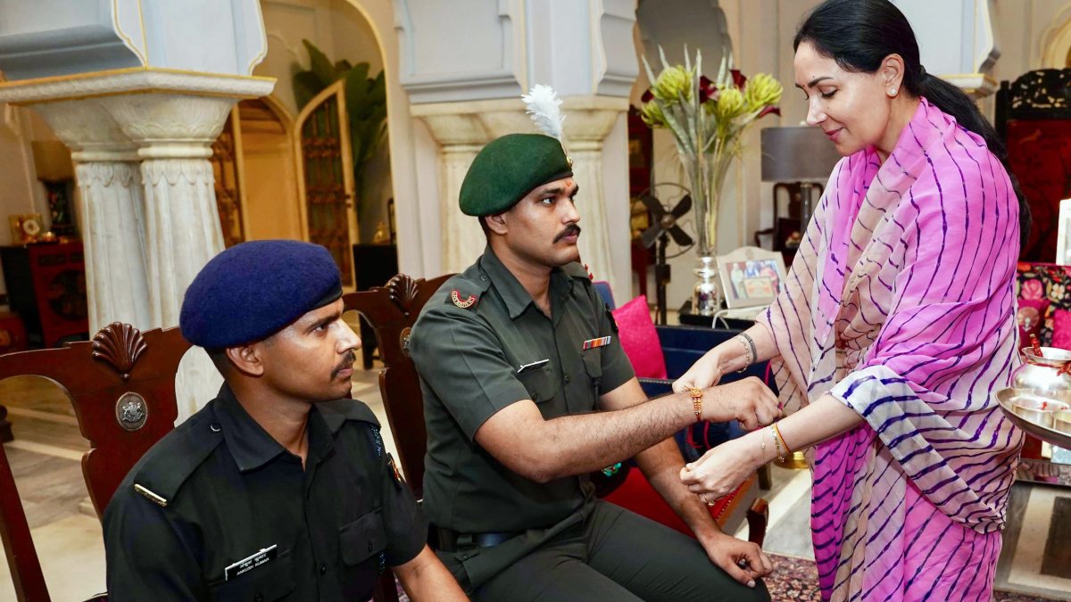 Rajasthan Deputy CM Diya Kumari ties Rakhi to army officers