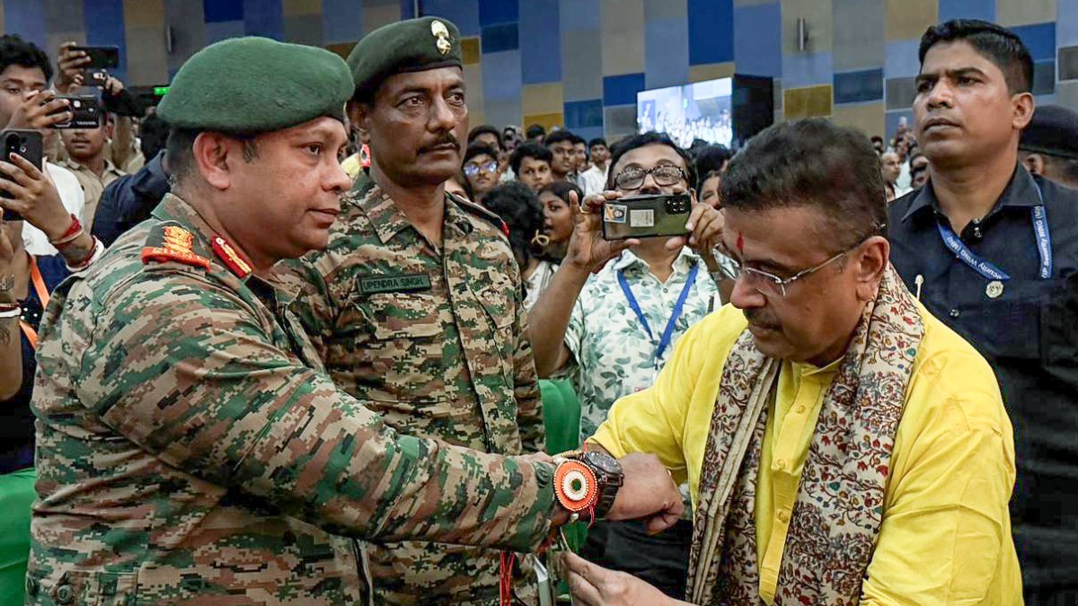 West Bengal CM Suvendu Adhikari ties rakhi on Army personnel in Kolkata