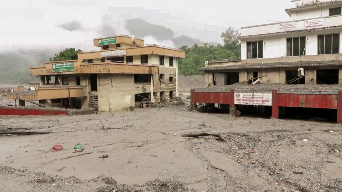 Drone footage shows flood damage in Trishuli after flash floods