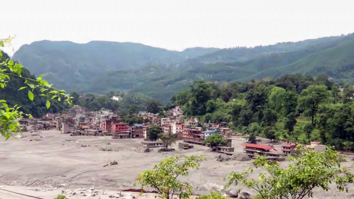 Drone footage shows mud-filled streets after Nepal flash floods