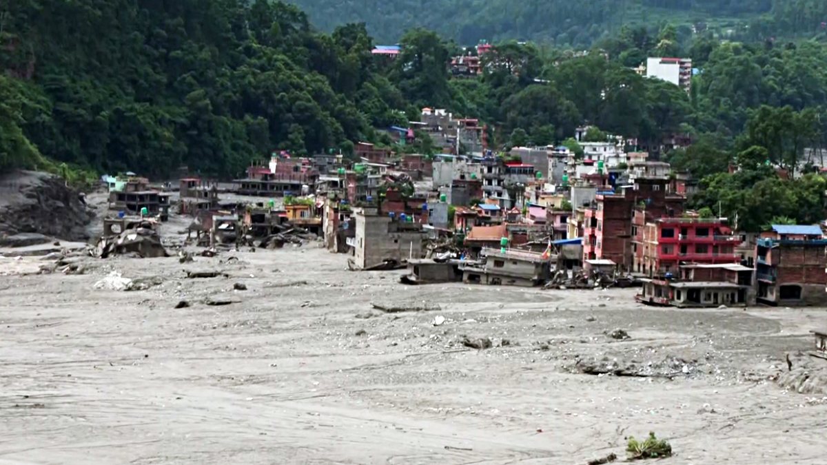 Drone footage shows flood damage along Trishuli River in Kathmandu