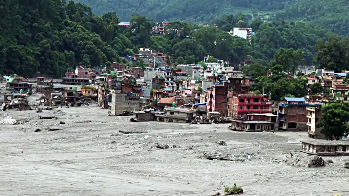 Drone footage shows flood damage along Trishuli River in Kathmandu