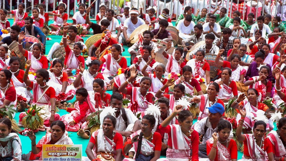 Adivasi tribes gather in traditional attire at Ranchi event