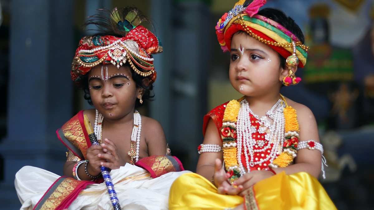 Children in Krishna attire ahead of Janmashtami in Chennai