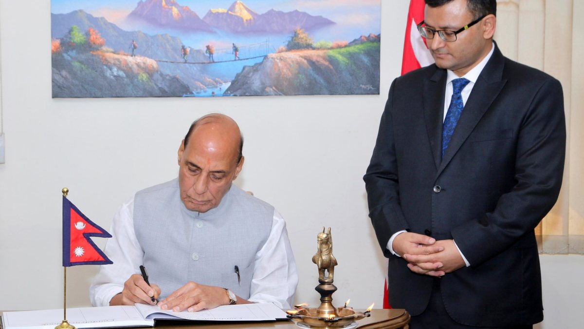 Rajnath Singh offers condolences to Nepal at Delhi embassy