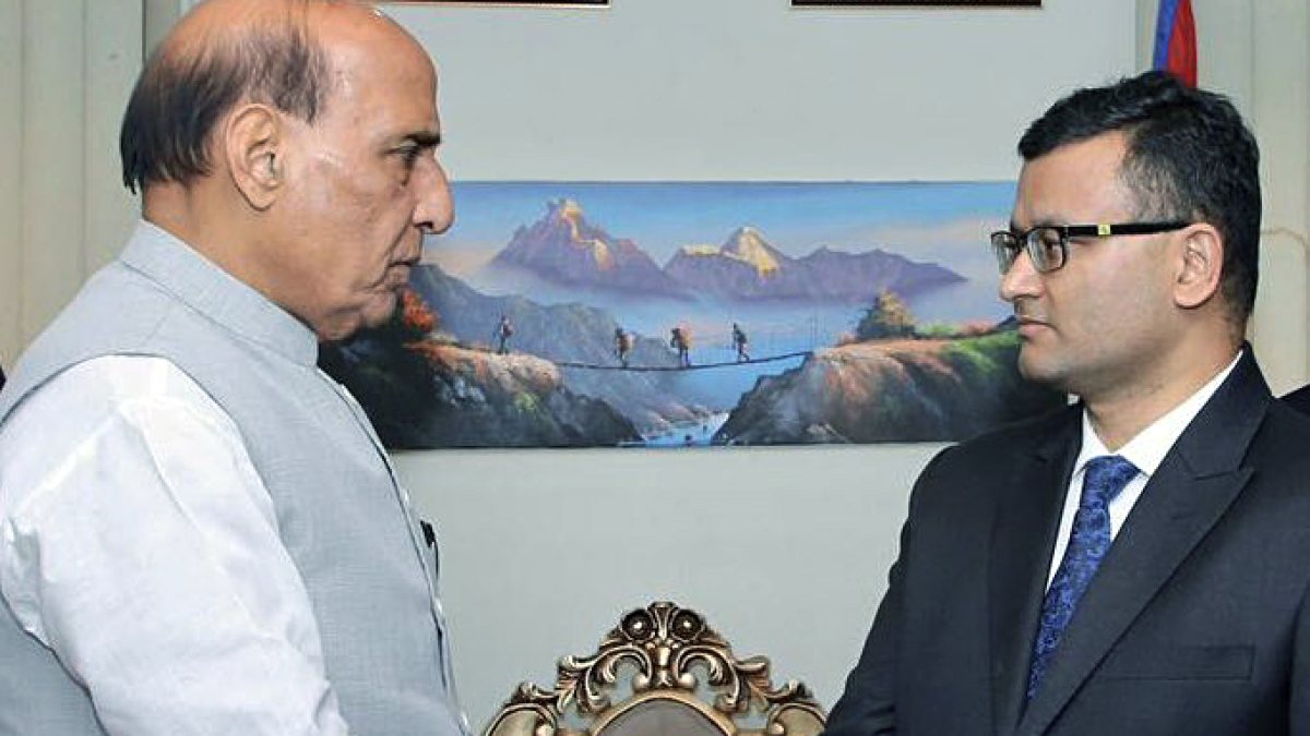 Rajnath Singh signs Nepal flood condolence book in Delhi