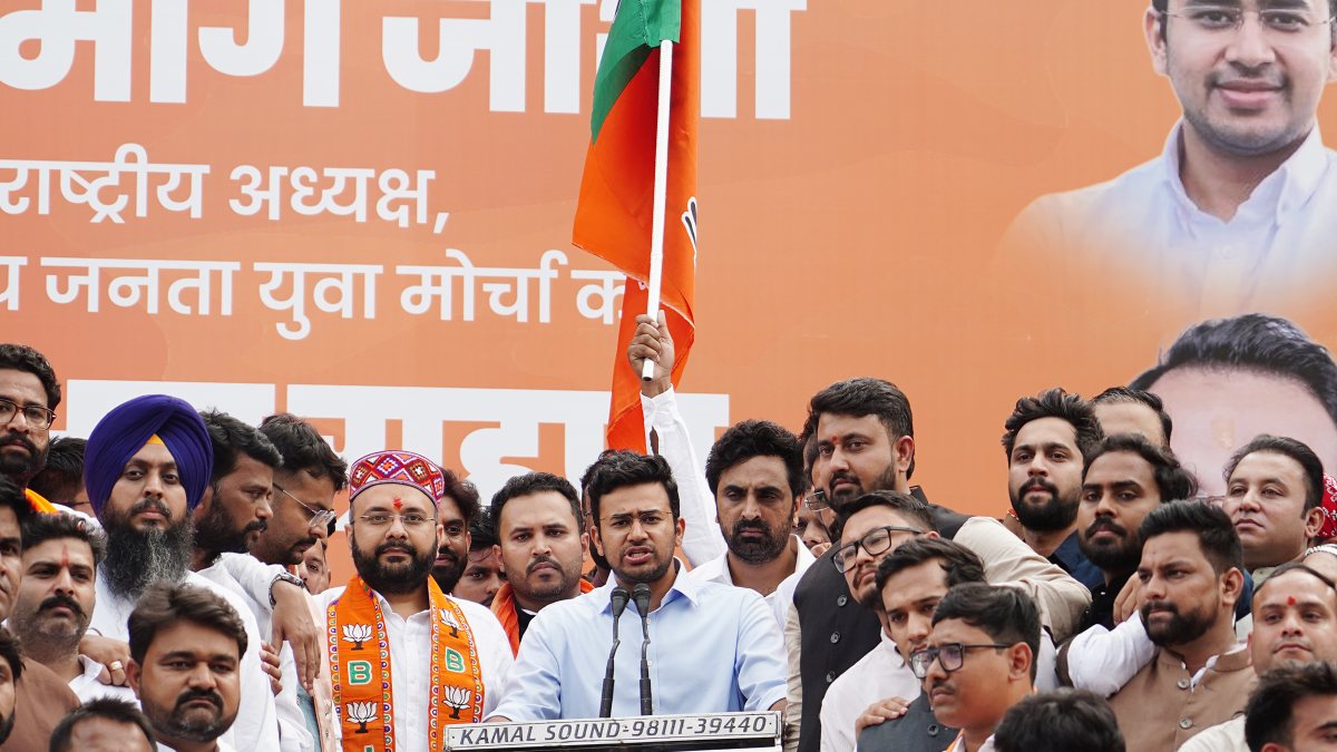 Tejasvi Surya, others at BJP Yuva Morcha chief's charge ceremony