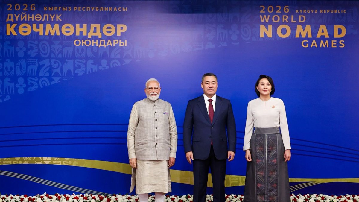 Modi poses with Kyrgyz President at World Nomad Games opening