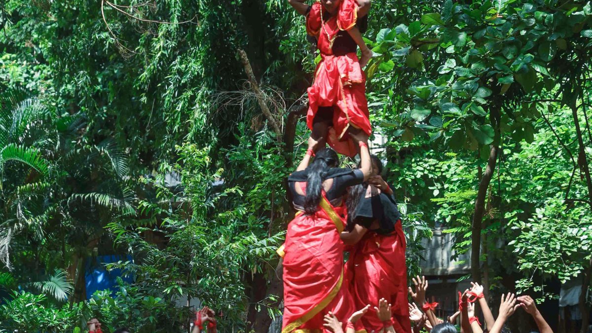 Mumbai girls rehearse human pyramid for Dahi Handi