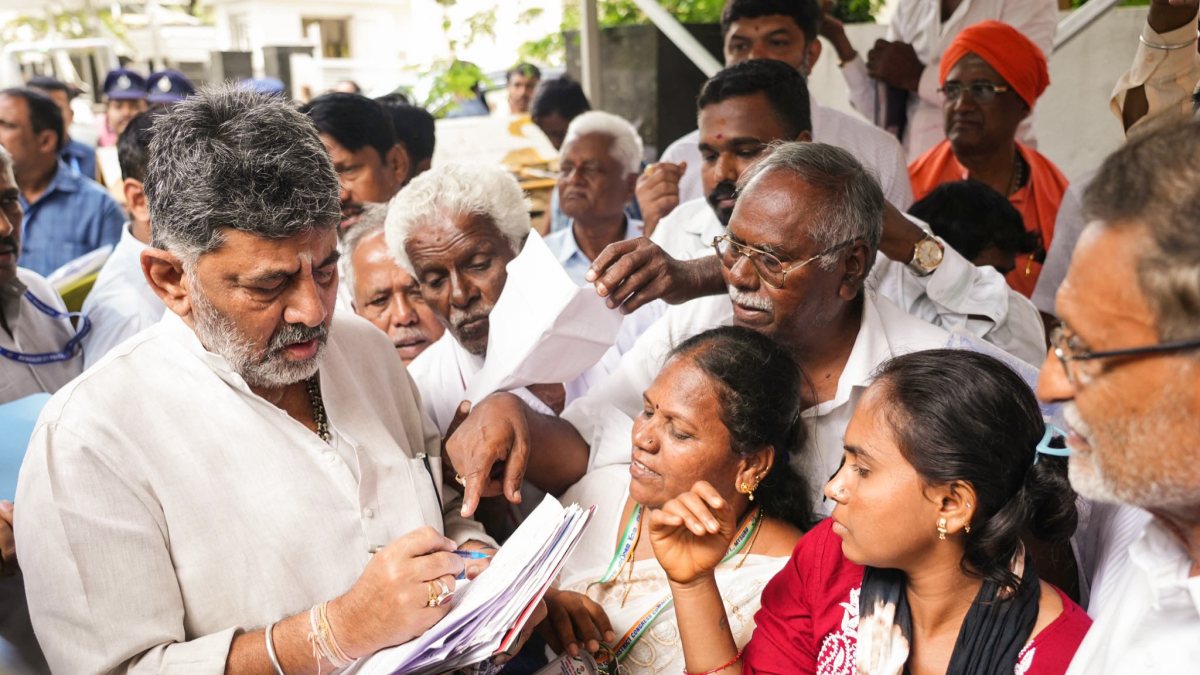 Karnataka CM Shivakumar hears public grievances outside residence