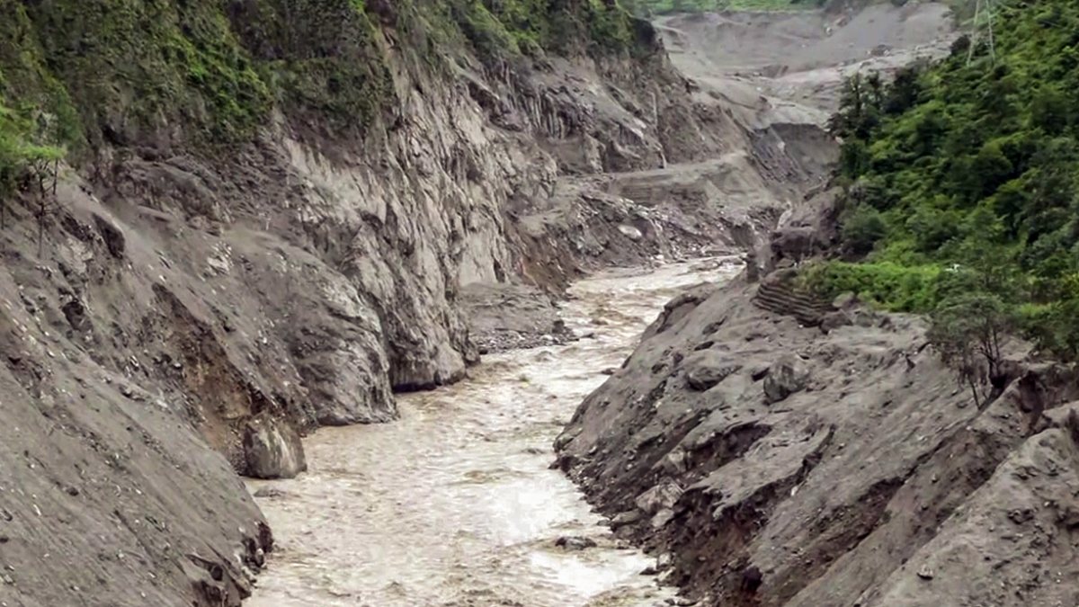 Flood-hit hydropower tunnel area in Rasuwa's Chilime