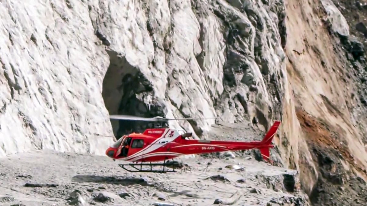 Nepal Army helicopter rescues flood victims in Rasuwa