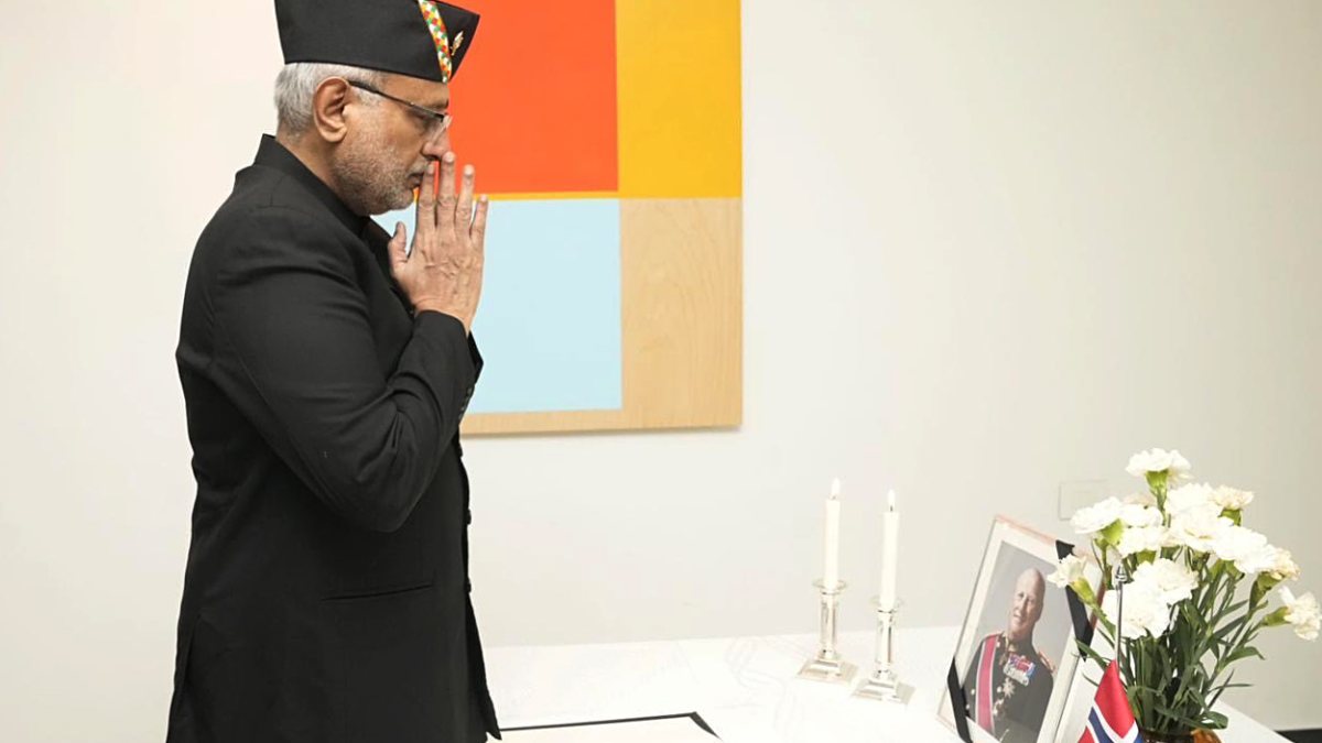 VP Radhakrishnan signs condolence book for King Harald V