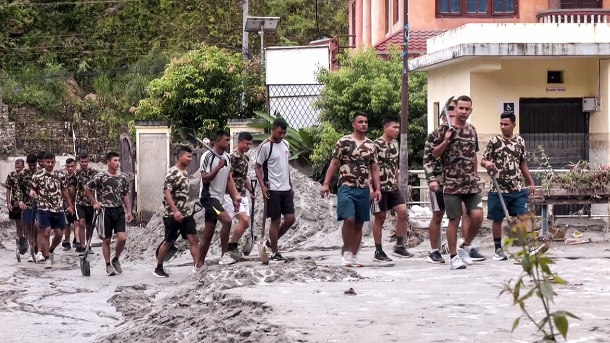 Army clears sludge at flood-hit school in Dhading