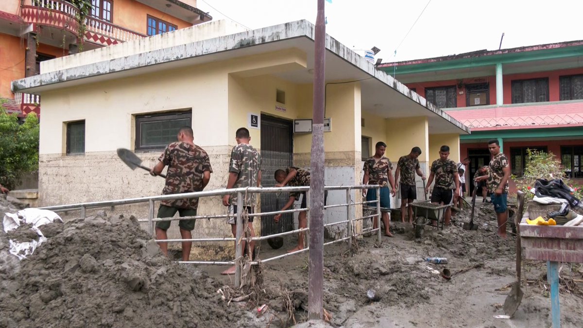 Army clears sludge at flood-hit school in Dhading